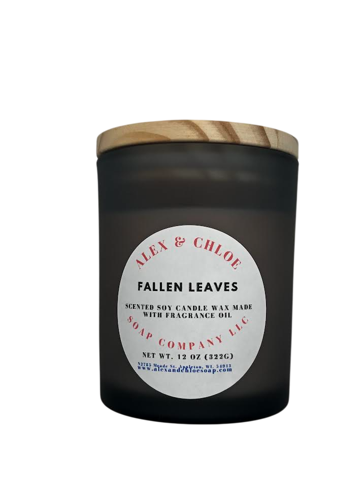 Alex & Chloe Fallen Leaves Scented Soy Candle – 12 oz Natural Wax Candle with Wooden Lid
