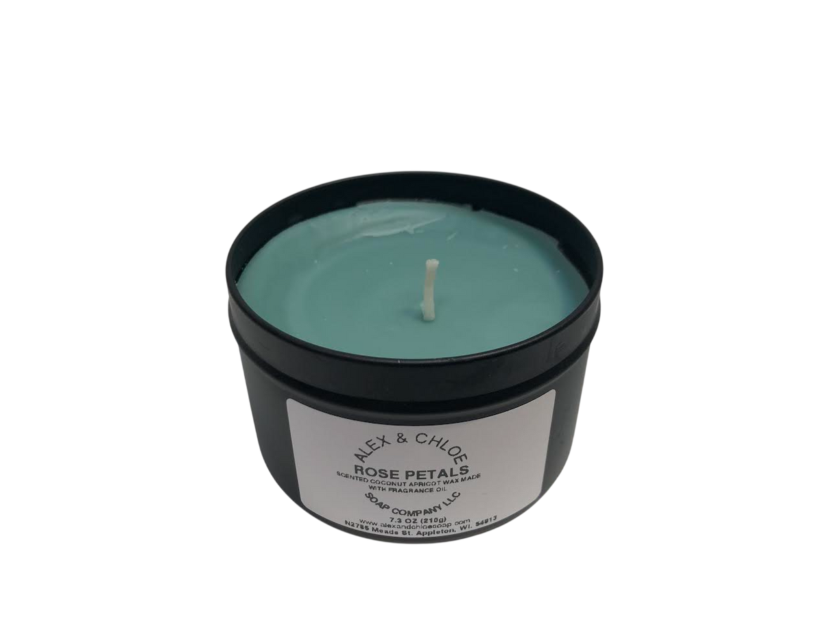 Rose Petals Teal 7 oz Candle Tin