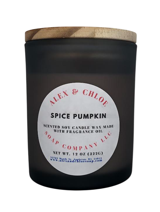Spice Pumpkin Soy Wax Candle – 12 oz | Handcrafted Fall Scented Candle with Wooden Lid