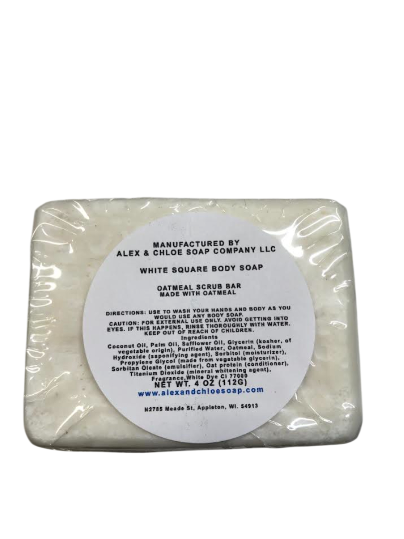 Oatmeal Scrub Bar 4” White Square Soap