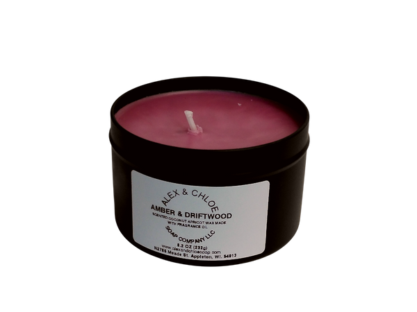 Amber & Driftwood Red 8 oz Candle Tin