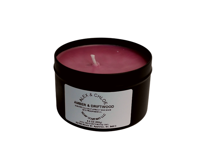 Amber & Driftwood Red 8 oz Candle Tin